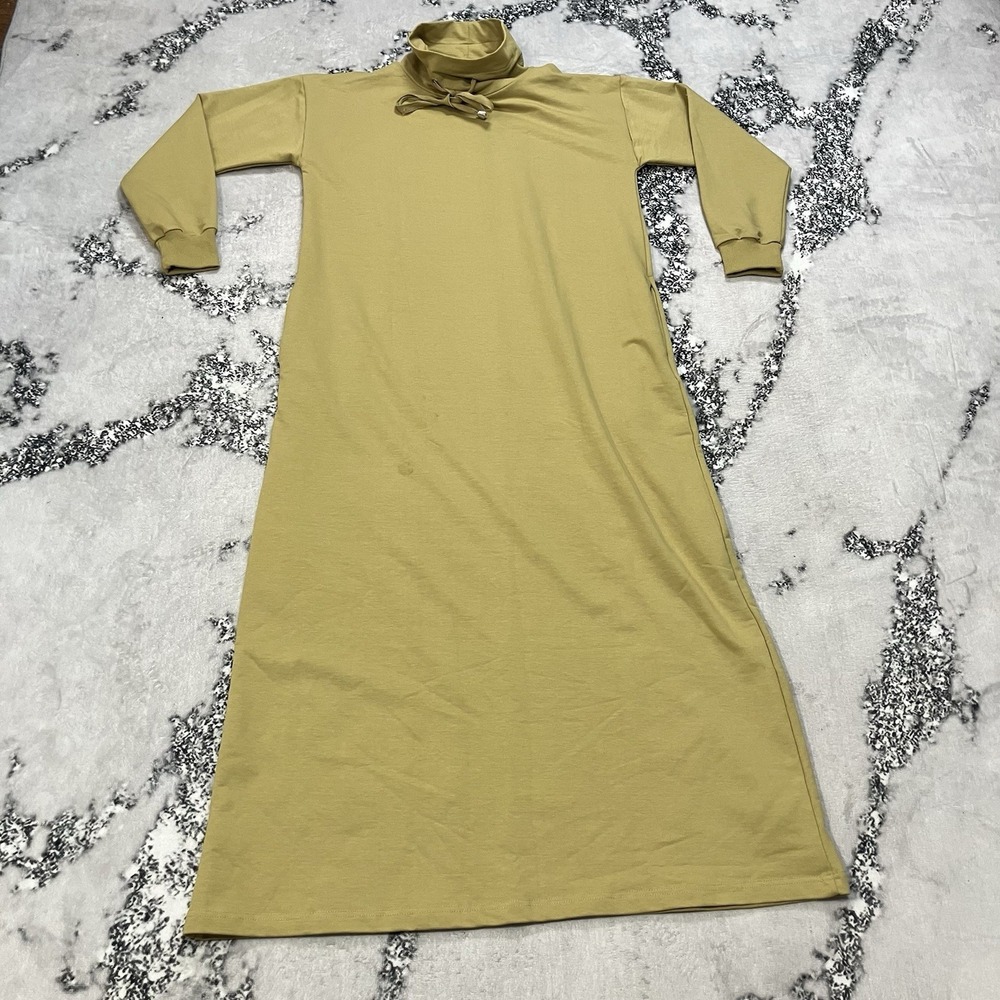 Everyday Basic Turtleneck Dress Womens Sz 4 Yellow Long Sleeve Knit Midi‎